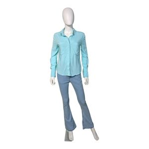 Francesca's Collared V-Neck 3/4 Rolled Sleeve Top Aqua S